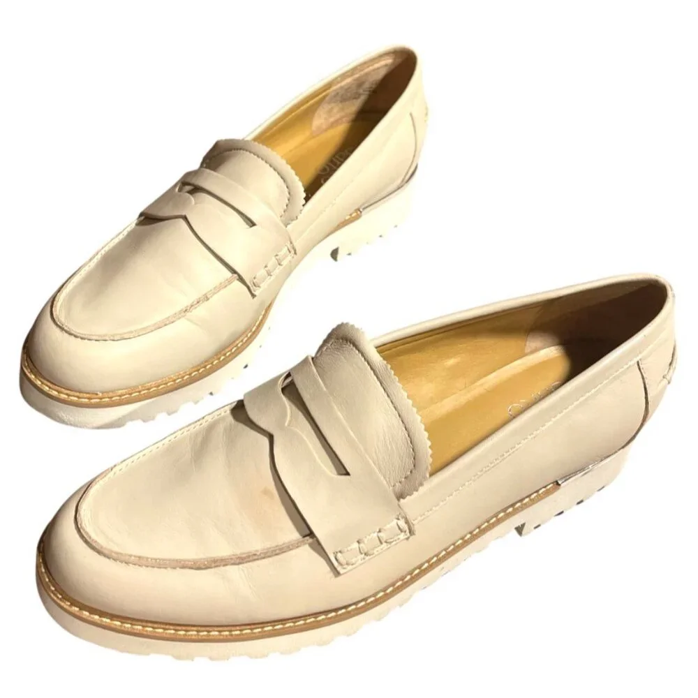 Franco Sarto Cedra Leather Loafers Penny Lug Sole & Stitching Detail Size 8M - Picture 2 of 10